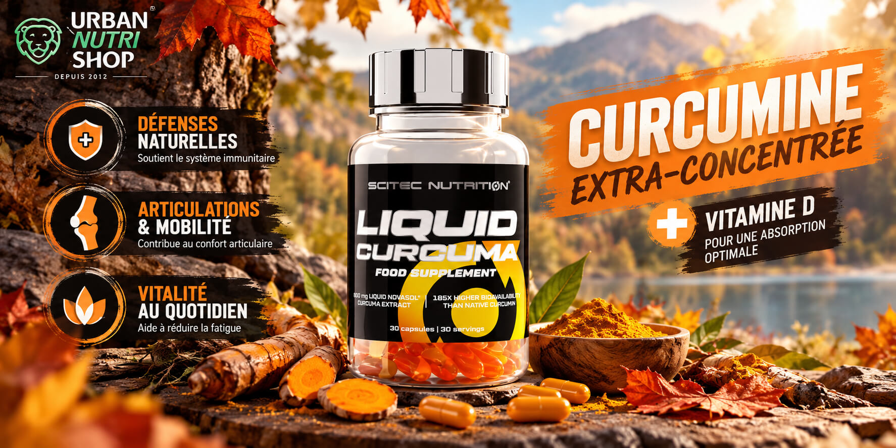 curcuma liquide brevet novasol enrichi en vitamine D3 scitec nutrition